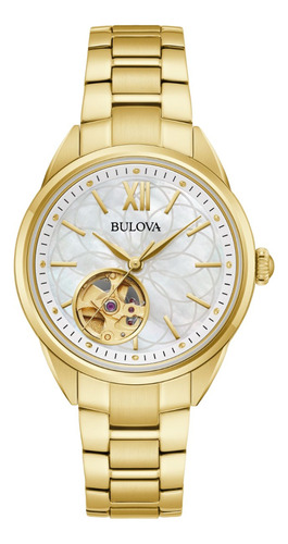 Reloj Bulova Clasico Sutton Original 97l172 Para Dama Color de la correa Dorado Color del bisel Dorado Color del fondo Blanco