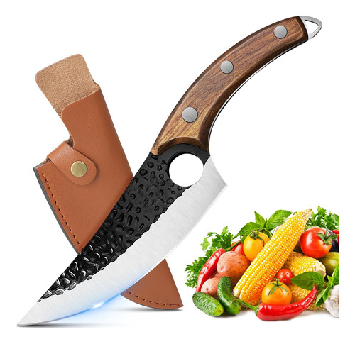 Cuchillo De Carnicero Forjado A Mano Con Funda Alto Carbon