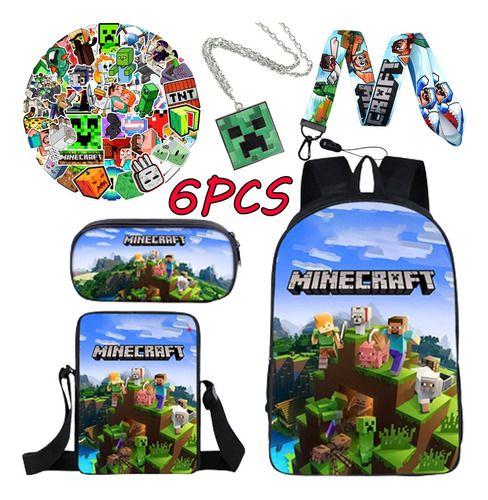 Juego De Collar Y Estuche De Lápices Con Mochila Minecraft