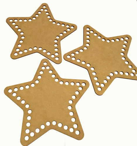 Bases 3 Piezas Mdf Trapillo Crochet Tejer Estrella 20cm