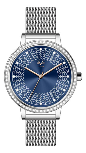 Reloj De Mujer V1969 Italia 1121-15 Plateado Azul Con Diseño