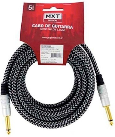 Cabo Guitarra Mxt P10 + P10 Mono Dourado 5m Preto E Branco