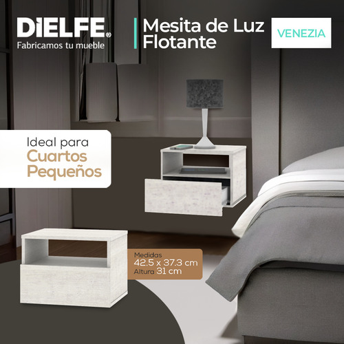 Mesa De Luz Flotante Mesita 1 Cajon Vintage