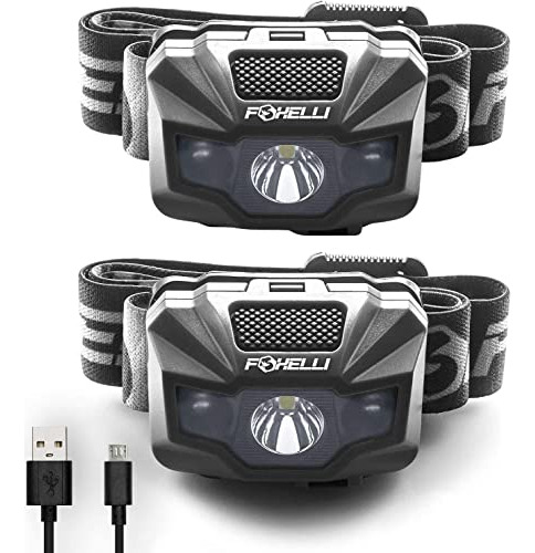 Foxelli 2-pack Led Farol Recargable  Usb Ultraligero Linter