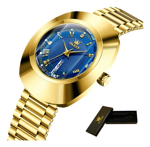 Relógio Impermeável Olevs Fashion Diamond Calendar Cor Do Fundo Azul