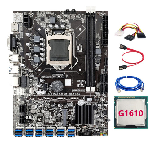 Placa Base Minera B75 Btc Con Cpu G1610+4 Pines A Cable+rj4