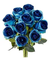 Comprar Rosas Artificiales De Seda Realistas 10u Azul Degrad Tallo 