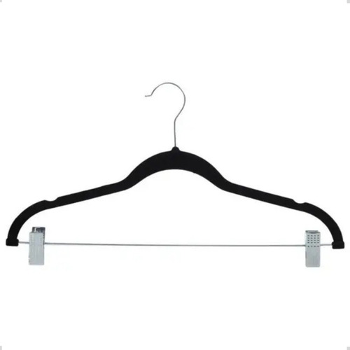 Kit 05 Unidades Cabide Slim Veludo Preto Com 10 Presilhas