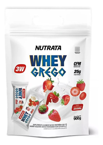 Whey Grego 3w Sabor Morango Chantilly - Refil 900g - Nutrata