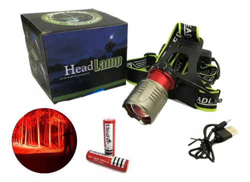 Linterna Led Cintillo Cabeza Led  Recargable Luz Rojo