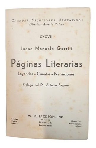 Paginas Literarias - Juana Manuela Gorriti (Usado)