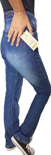 Pantalon Jean Azul Corte Alto Tela Resistente Dama Mebon
