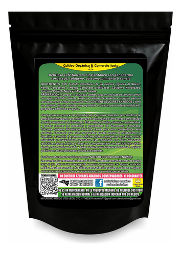Café Saludable Con Ganoderma, Curcuma, Colageno, Zipper 400g