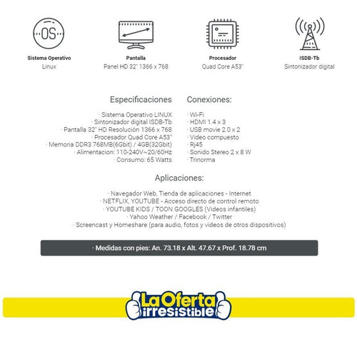 Imagen 4 de 4 de Smart Tv Punktal 32' Wifi Acceso Directo Netflix Youtube Loi