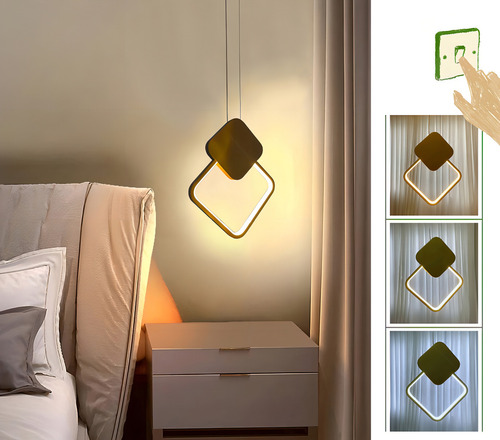 Pendente Minimalista Led Losango Moderno Dourado Cabeceira Lavabo Ilha Cabo 2m Luz 3/1 - Green Age