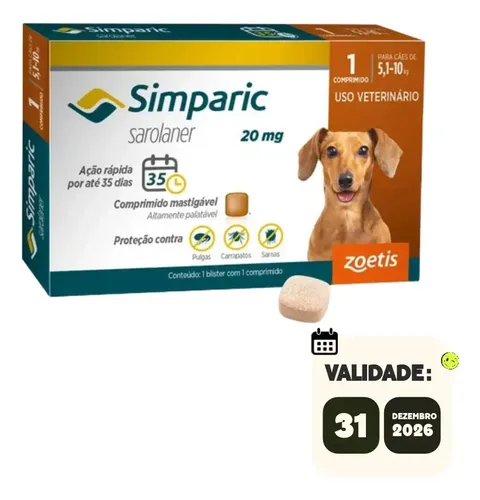 Caixa de Simparic 20 mg para cães de 5 a 10 kg