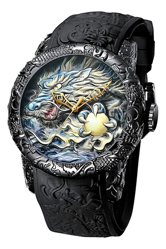 Big Dial Relojes De Moda Hombres 3d Grabado Dragón C