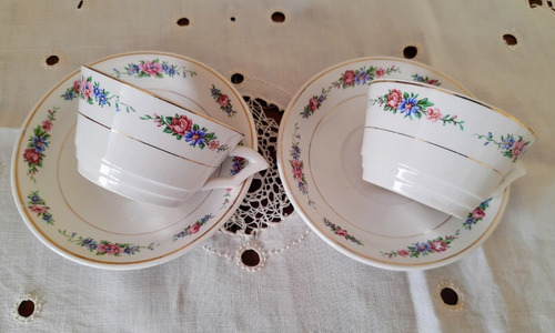 2 Tazas De Te  C/ Platos  Semi-porcelana Francesa (4 P)