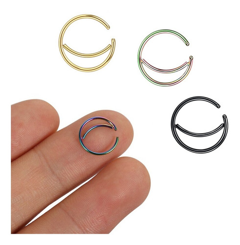 Pack 2 Argollitas Aros Aro Argolla Acero Quirurgico Finitos Color Tornasol