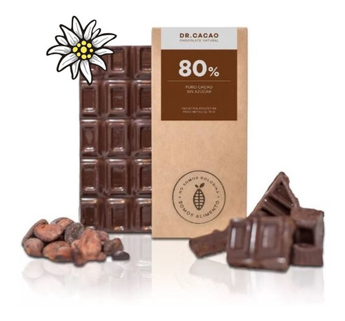 Chocolate 80% Cacao Artesanal Con Xilitol Dr. Cacao 50 Gr.