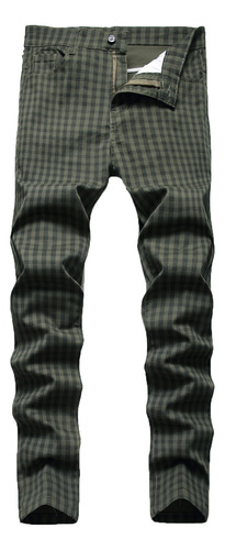 Pantalones Estampados A Cuadros Para Hombre, De Alta Elastic