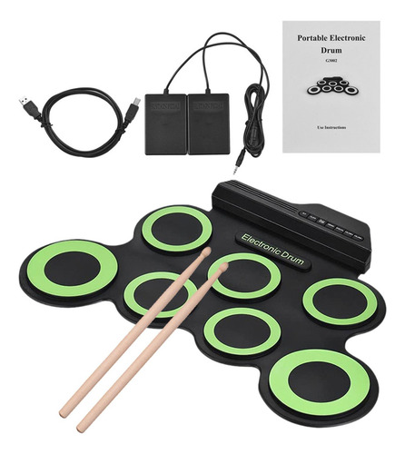 Tambor Electrónico Portátil, Juego De Batería De Verde