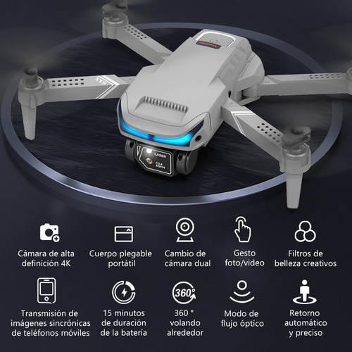 Mini drone Axnen 4K XT9 3 Battery con dual cámara HD 2.4GHz 3 baterías Gris