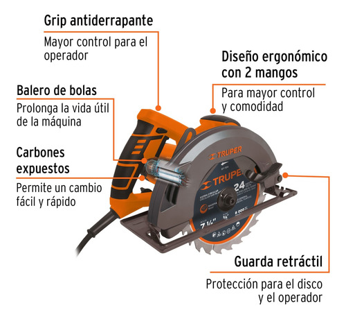 Combo Sierra Circular 1500w + 2 Discos 7-1/4 Truper