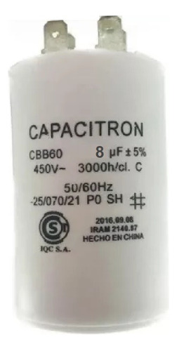 Capacitor Marcha / Condensador 8uf Motor Bomba 