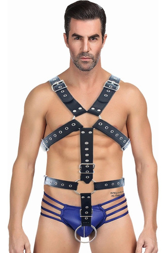 Arnés Hombre Pecho Cuero Ajustable Metal Cinturón Sexy