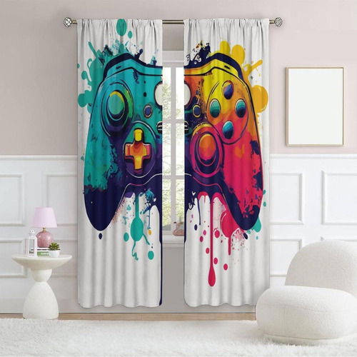 Cortinas Gamer Ovbokey 55x63 Cm Para Cuarto De Niños