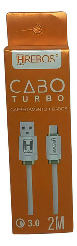 5 Cabo Dados Carga Turbo 3.0 Hrebos V8 2m Hs-126 Atacado Cor Branco