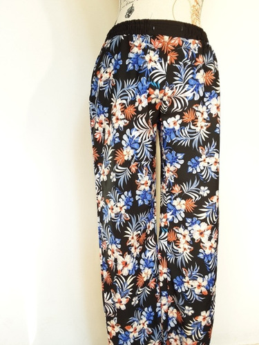 Imagen 1 de 10 de Pantalon Recto Floreado Tipo Playero Con Elástico, Talla S