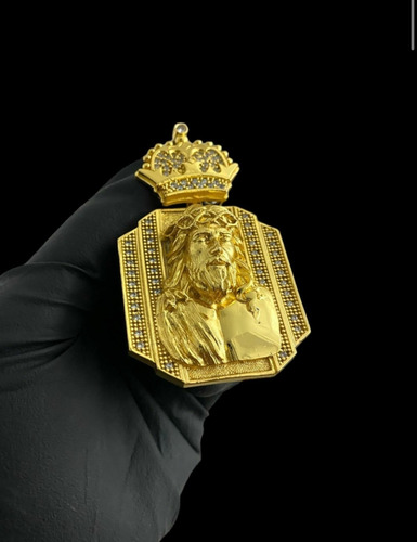 Pingente Jesus Cristo 3d Coroa Banhado A Ouro 18k Luxo