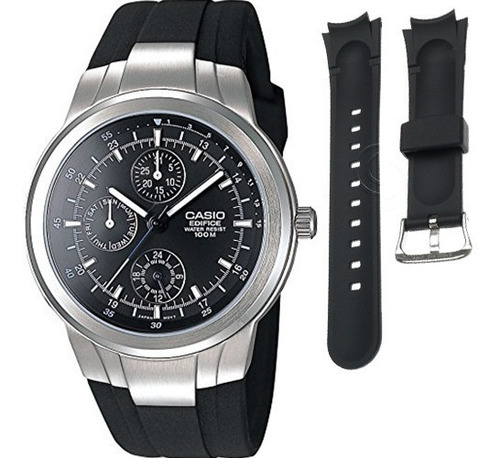 Reloj Casio Caballero Edifice Ef305 Caucho Triple Fechador Cristal Mineral + Correa Adicional