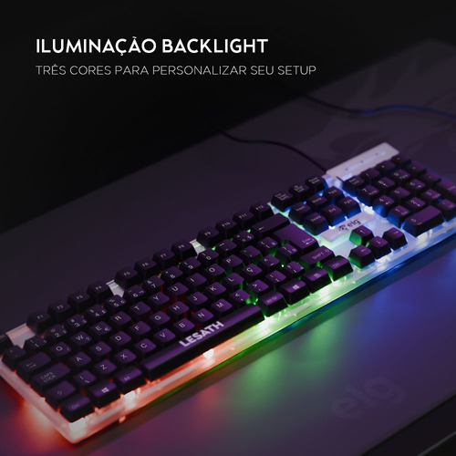 Teclado Membrana Gamer Lesath Elg, Abnt,rgb,usb,branco/preto Branco Português Brasil