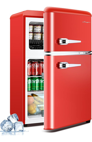 Refrigerador Compacto Puerta Doble 3.2ft3 Rojo Anypro