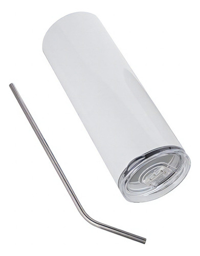 Termo Skinny Promocional 20oz Para Sublimación Con Popote Color Blanco