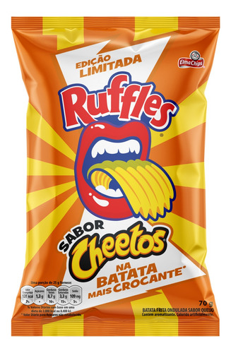 Batata frita ondulada Elma Chips Ruffles cheetos sem glúten 70 g