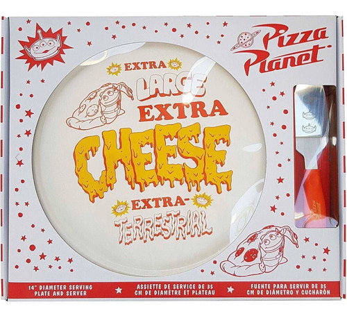 Pizza Planet Set Plato Cerâmica 36cm Y Espátula Disney Pixar