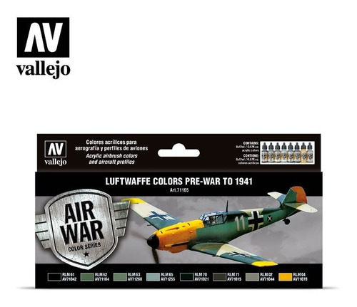 Vallejo Air War Color Set 8 Pinturas Luftwafe Pre War