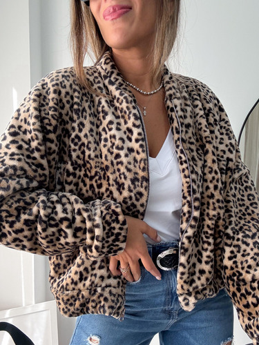 Campera Bomber Animal Print Piel Amplia Tendencia Mujer