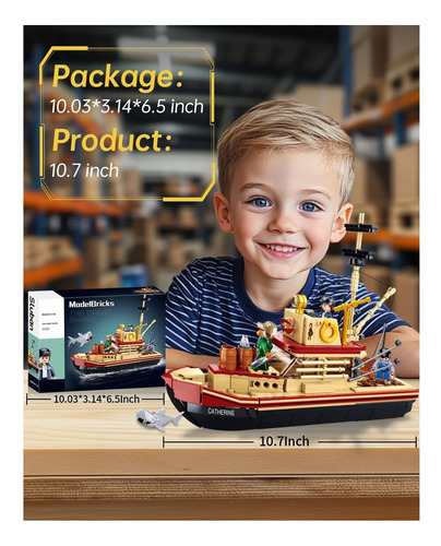 Juguete De Construcción De Botes De Pesca Con Tiburón, Kit 3