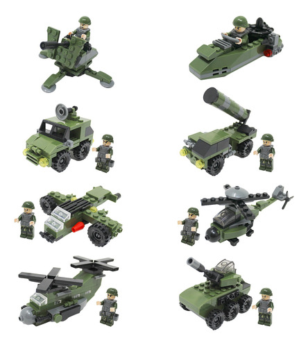 Set 8 En 1 Tanque 4d Bloques Armar Kit Construcción Figuras