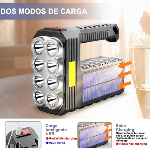 Lampara Táctica 15000 Lm 8led+cob Recargable Solar Usb