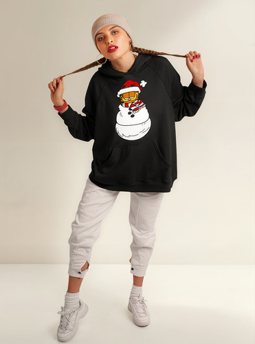 Sudadera Felpa Navideña Unisex Color Negro Garfield Muñeco