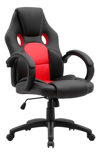Cadeira Gamer Giratória Preto E Vermelho Cosco Home Material do estofamento Couro sintético