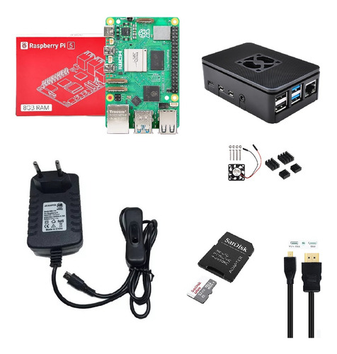 Kit Raspberry Pi 5 Pi5 B 8gb Fonte, Case, Sd 32gb, Hdmi