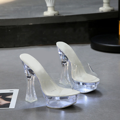 Sandalias Para Mujer, Tacones De 14 Cm, Zapatillas Luminosas