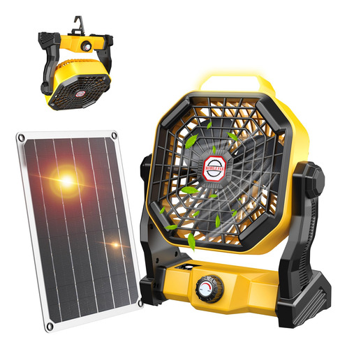 Ventilador Solar Recargable De 10400 Mah Con Panel Y Lintern